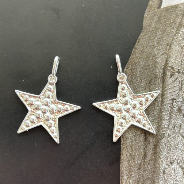 Pendant Estrella Textura Brillito Silver - Colección Brasil - 20 mm - 1 unidad