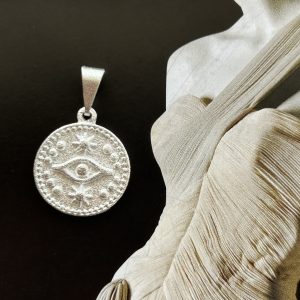 Pendant Medallion Ojo Protector Silver - Colección Brasil - 16 mm - 1 unidad