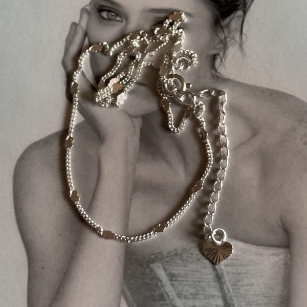 Collar Choker Karina Silver Mini Corazones- Colección Brasil  - 45 cm - 1 unidad