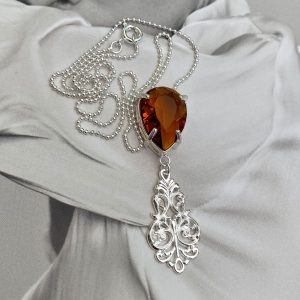 Collar Doncella  Enchapado en Plata 950 Cristal Ámbar Colección Praga One of a Kind