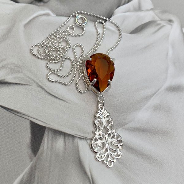 Collar Doncella  Enchapado en Plata 950 Cristal Ámbar Colección Praga One of a Kind