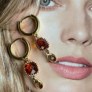 Aros Ambar Cristal 3.5 cm Gold Cm Colección Gold Addict