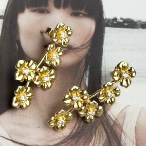Aro Flores Cristales Gold 3.5 cm Colección Gold Addict